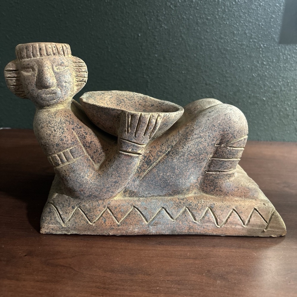 VTG Chac Mool Mayan Figurine Reclining Art Pottery God of Rain Mexico